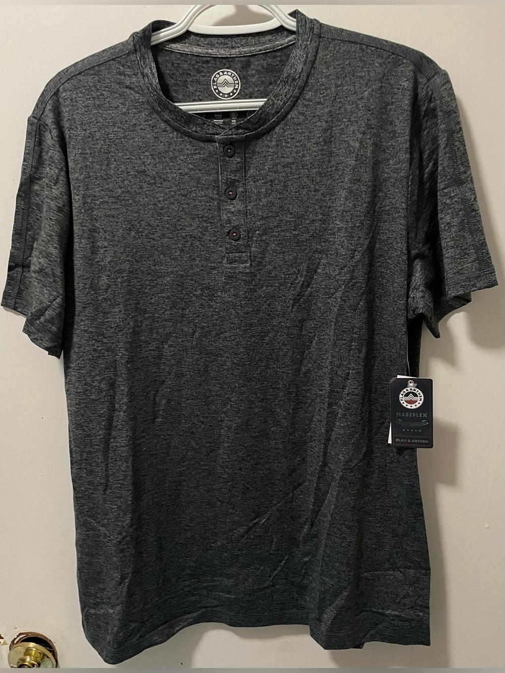 Flag & Anthem MadeFlex Men’s Charcoal Short Sleeve Henley Tee Shirt Size Medium